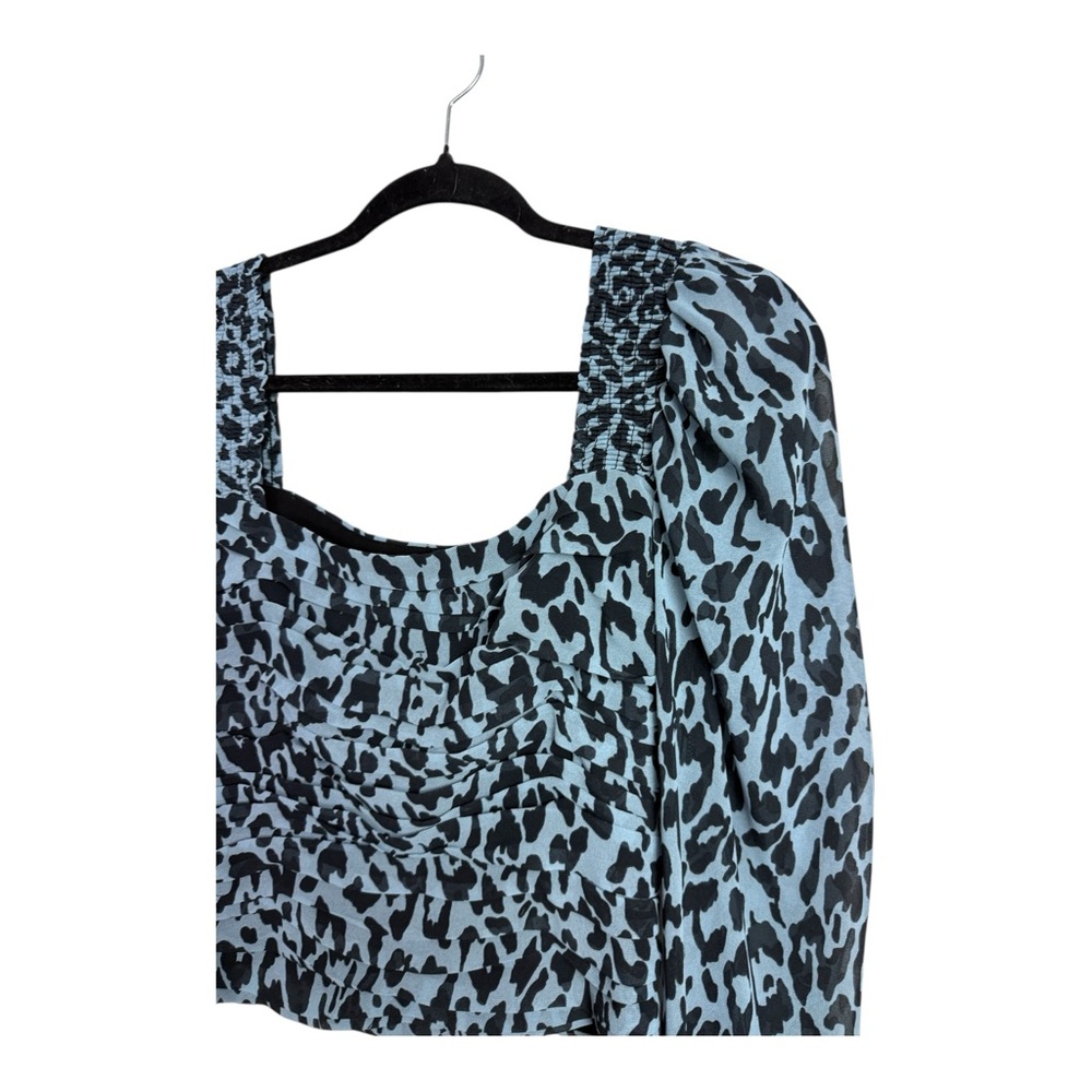 Zara XS Animal Print Long Sleeve Blouse Blue Black - Picture 3 of 10